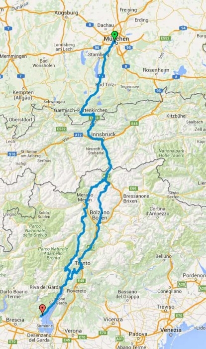 Route München - Gardasee und zurück